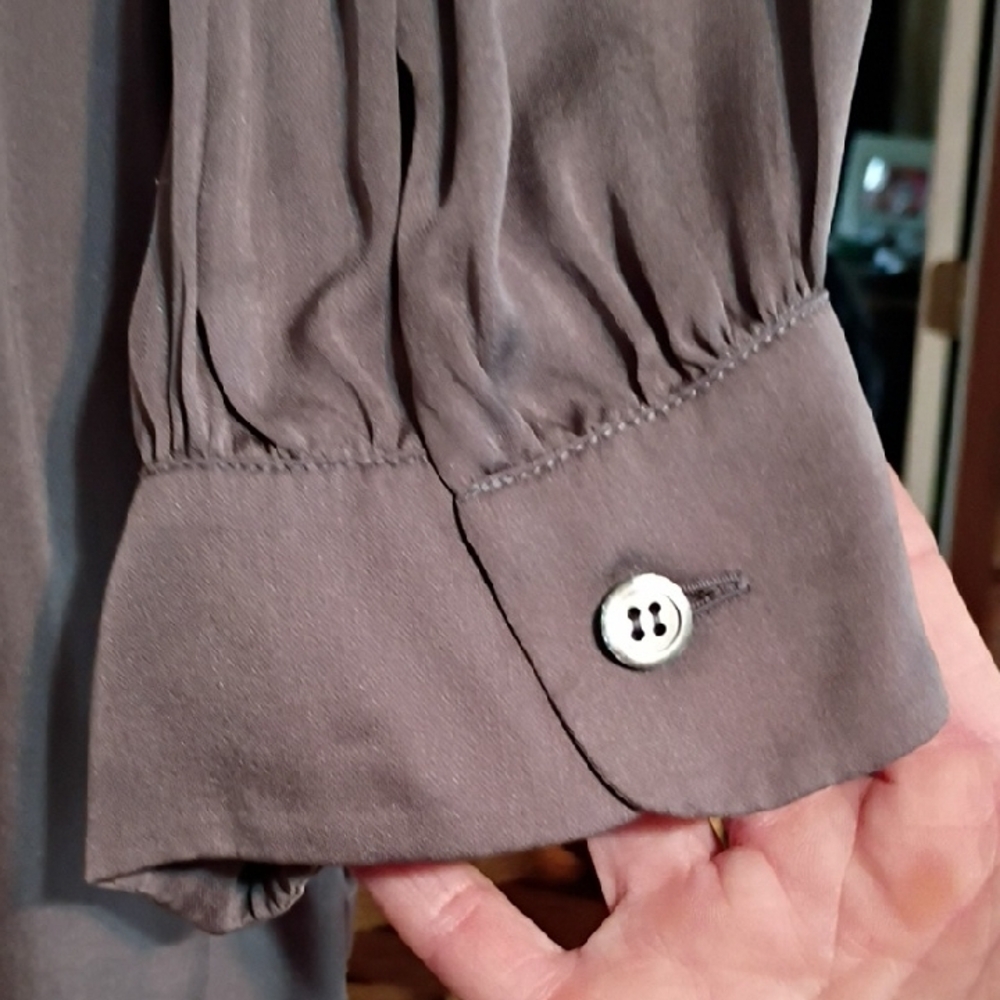 Prada Taupe Ruffle-Front Short Sleeve Blouse - Picture 5 of 12